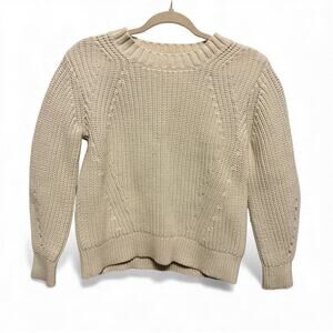 Everlane The Texture Cotton Crew Sweater Womens Medium Cream Chunky Crop Neutral